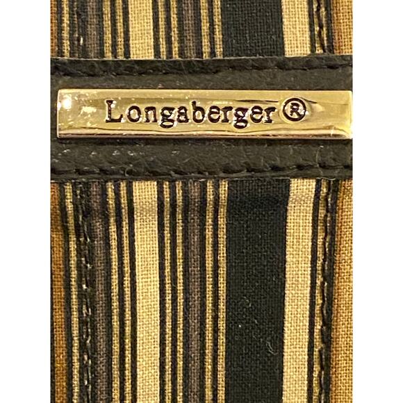 Longaberger Canvas Leather Small Tote / Purse 9 X 11 in. Brown Tan Black Stripes - Picture 5 of 13